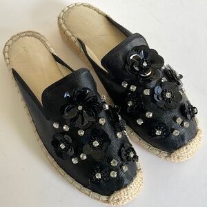 PATRICIA GREEN Tia Embellished Mule Espadrille  Black Size 7.5 EU 38